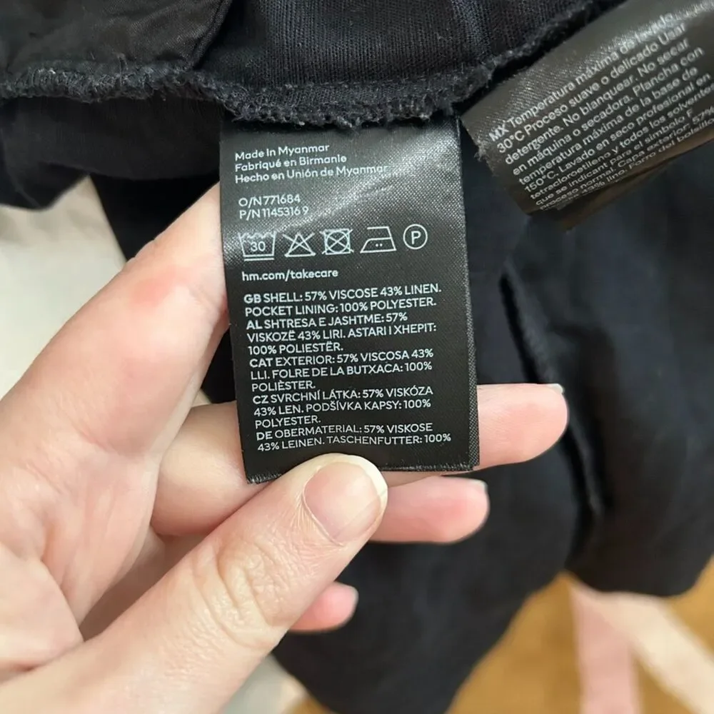 H&M Black Linen-blend Tapered Pants